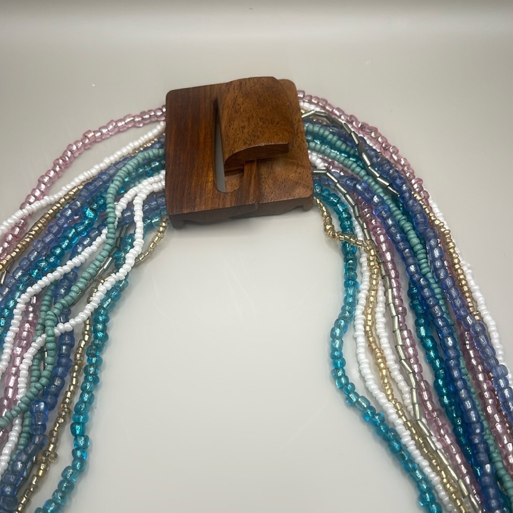 Colorful Beaded Necklace and bracelet set with Wooden Clasp - Picture 5 of 8
